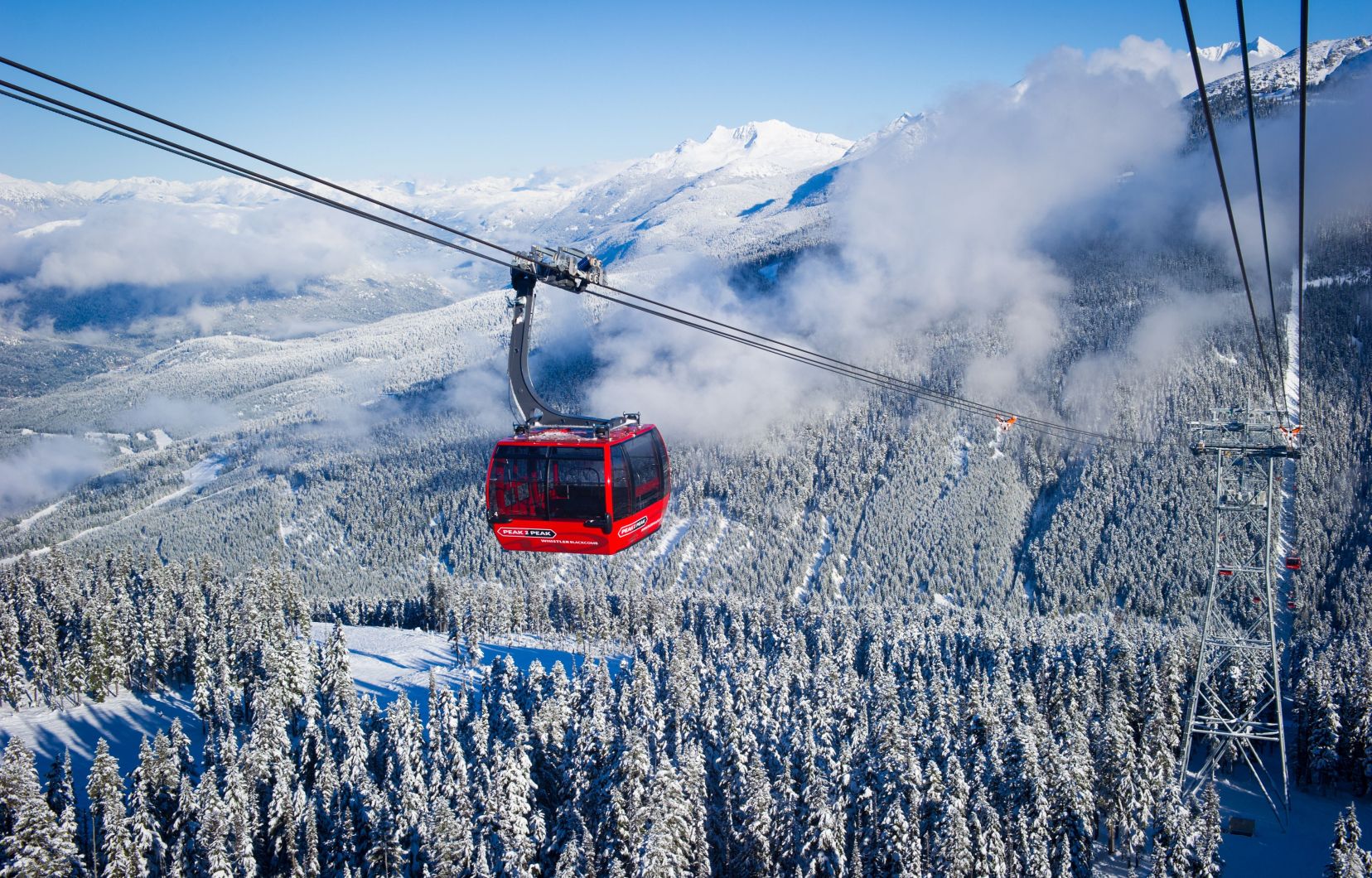 La télécabine du PEAK 2 PEAK parcours une distance de 4,4 kilomètres entre les monts Blackcomb et Whisler.