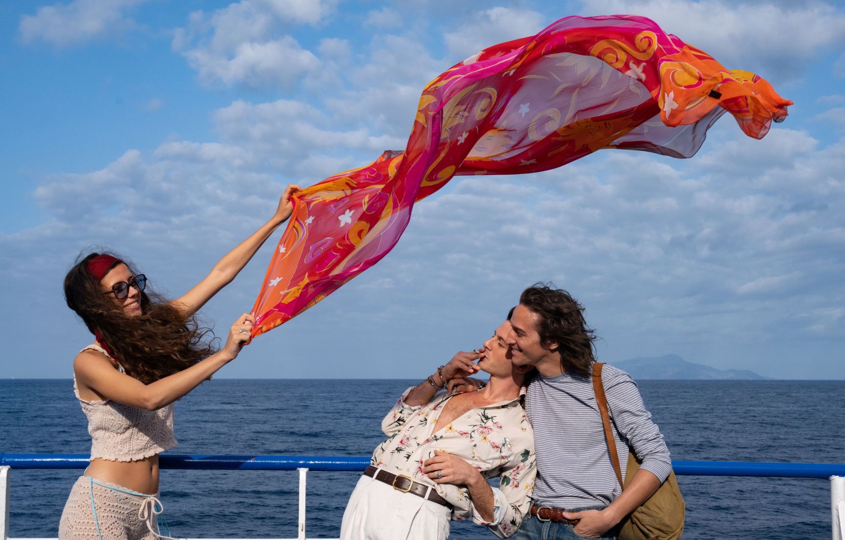 Les acteurs Celeste Dalla Porta, Dario Aita et Daniele Rienzo dans le drame franco-italien «Parthenope du réalisateur Paolo Sorrentino.