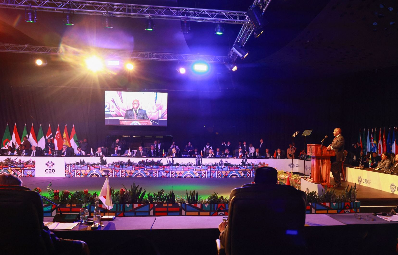 Le président sud-africain, Cyril Ramaphosa, prononçait le discours d’ouverture de la réunion des ministres des Affaires étrangères du G20, à Johannesburg, le 20 février 2025.