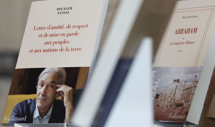 Les livres de Boualem Sansal exposés lors d’une conférence de presse aux éditions Gallimard à Paris