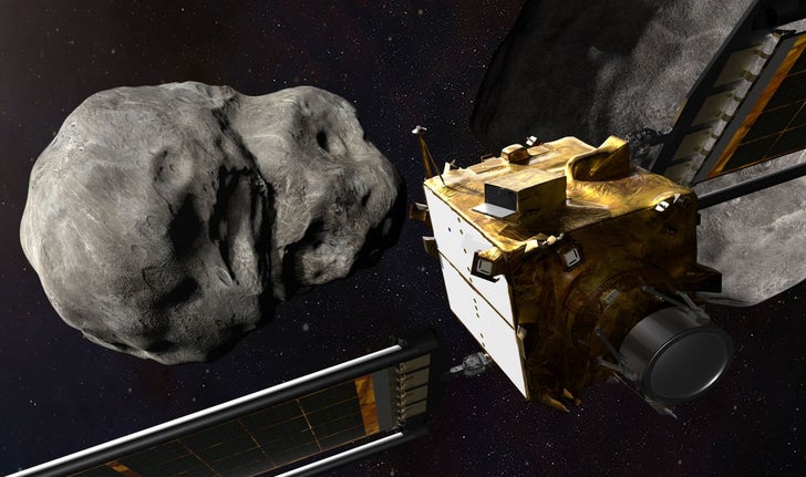 Pour tester la défense planétaire contre ce type de danger, la NASA a envoyé en 2022 un vaisseau percuter Dimorphos, un astéroïde de 160 mètres qui ne représentait pas de danger pour la Terre. On en voit ici une représentation d’artiste.